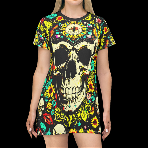Boho Skull T-Shirt Dress | Flower Skull Dress | Festival Outfit